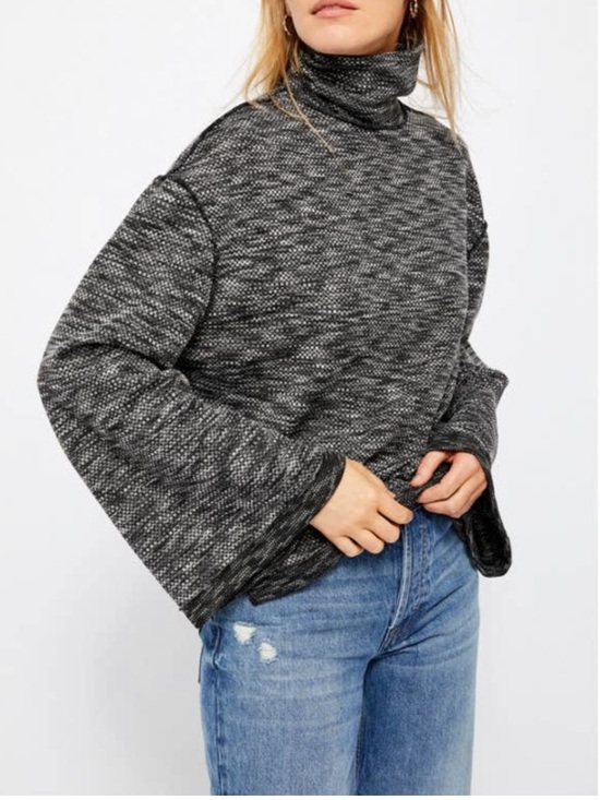 Free People Sweaters - Free People We The Free Sunny Days Gray Knit Oversized Turtleneck Sweater Xs